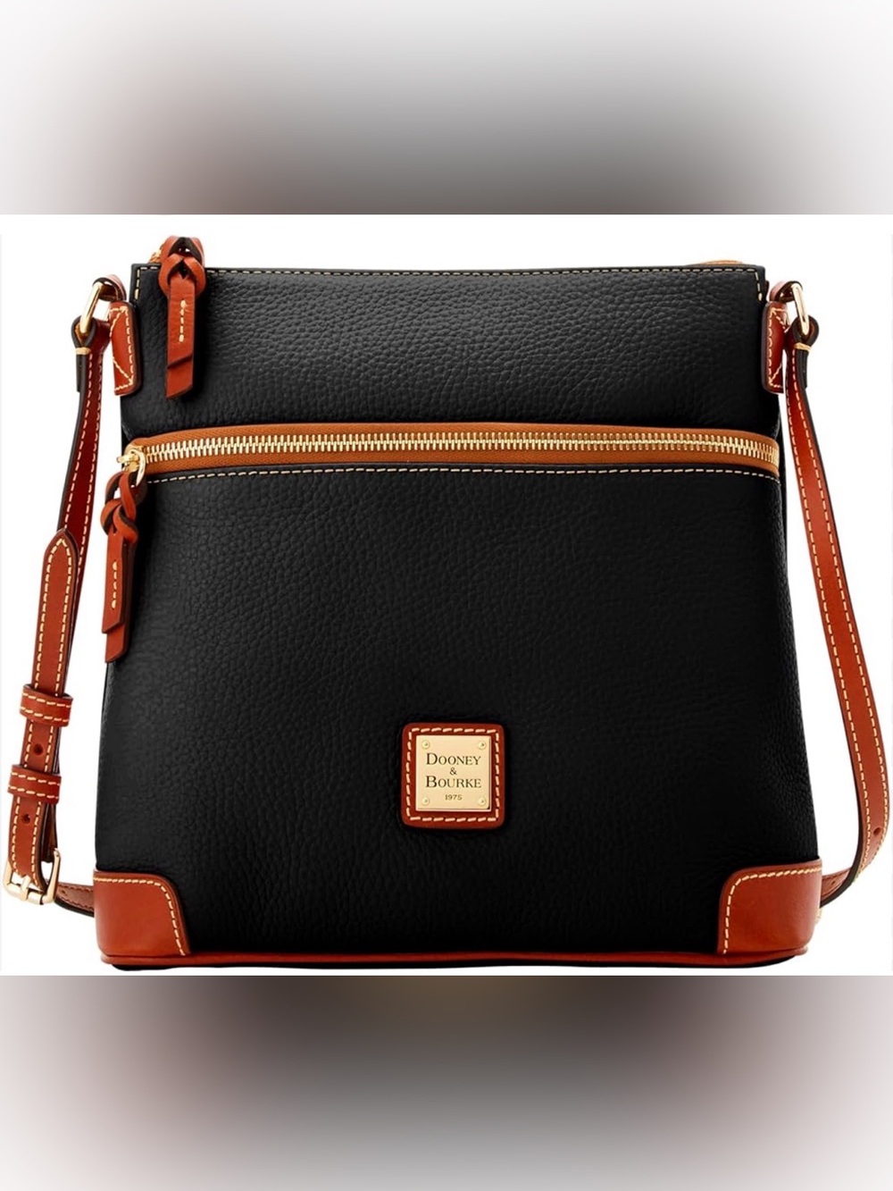 Dooney & Bourke Black Pebbled Leather Messenger with Tan Trim